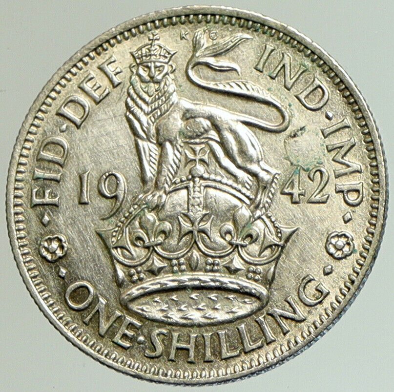 1942 United Kingdom UK Great Britain GEORGE VI Silver Shilling Coin LION i105227