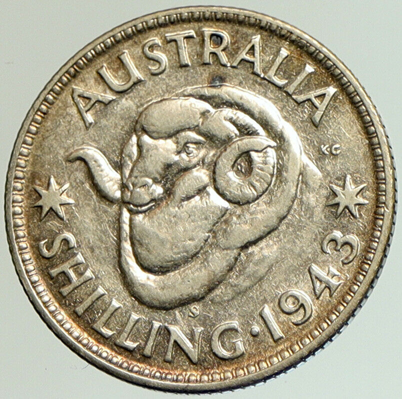 1943 S AUSTRALIA King George VI United Kingdom Silver Shilling Coin RAM i105221