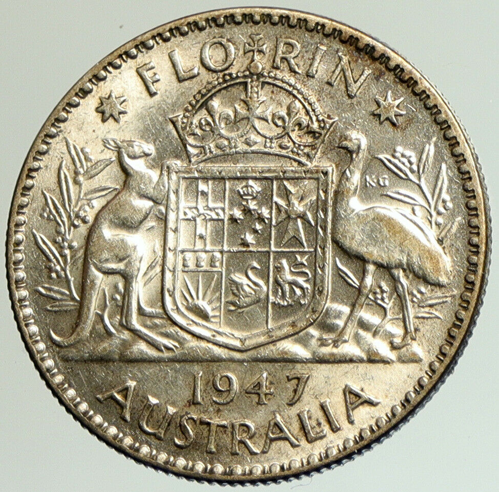 1947 AUSTRALIA King George VI Kangaroos Antique OLD Silver Florin Coin i105207