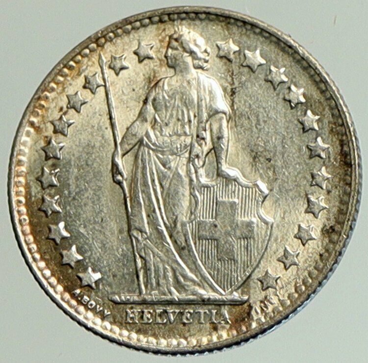 1950B SWITZERLAND HELVETIA Symbolizes SWISS Nation SILVER 1/2 Franc Coin i105191