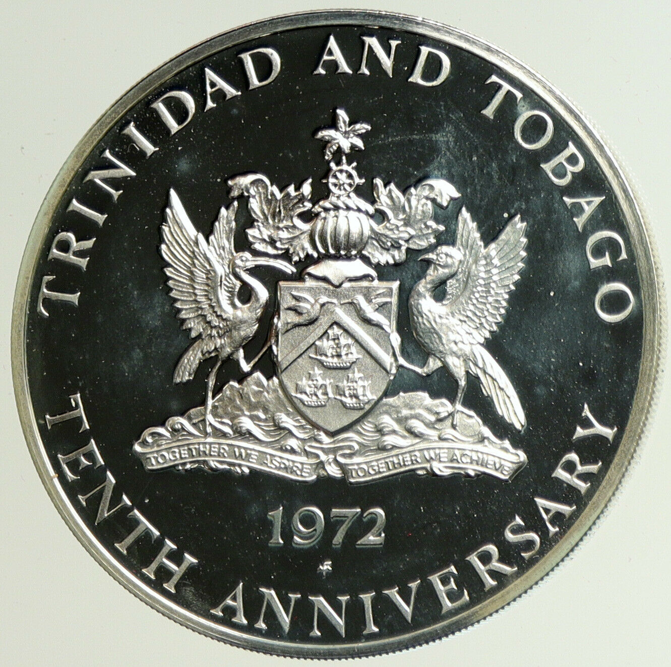 1972 TRINIDAD & TOBAGO Ibis INDEPENDENCE Old Proof Silver 5 Dollar Coin i104930