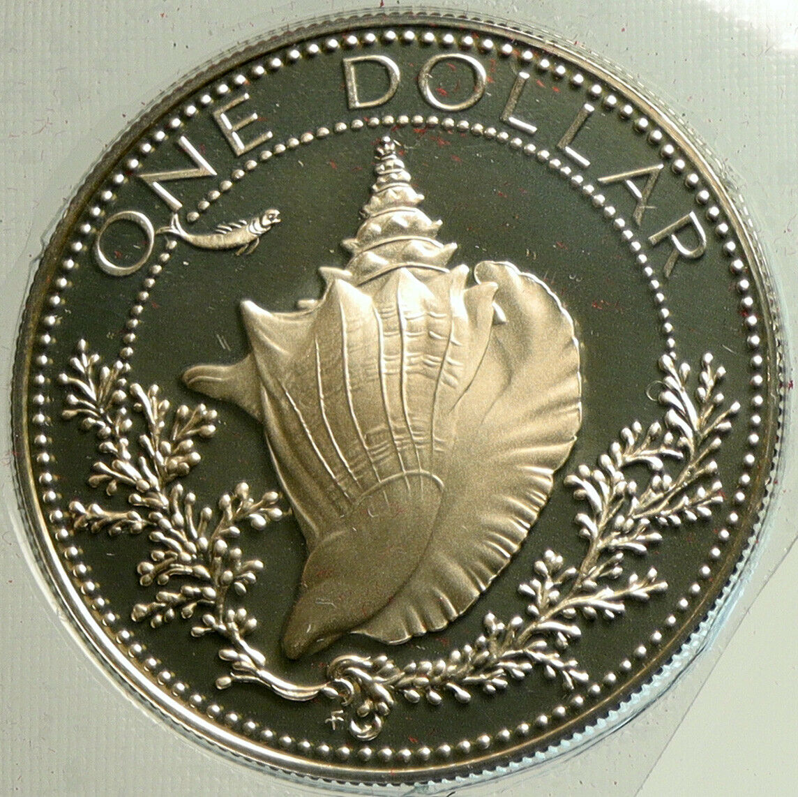 1975 BAHAMAS British Queen Elizabeth II CONCH SHELL Proof Silver $1 Coin i104929