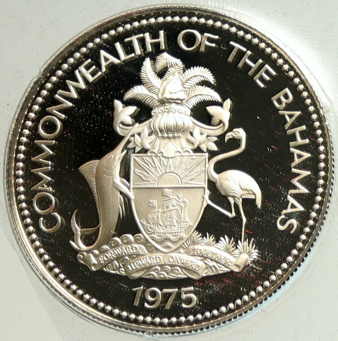 1975 BAHAMAS British Queen Elizabeth II CONCH SHELL Proof Silver $1 Coin i104929