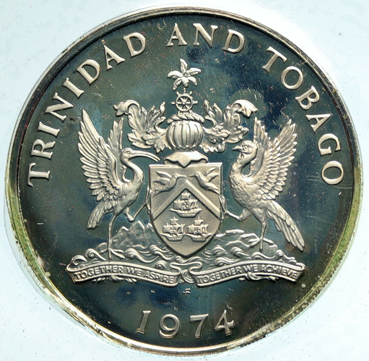 1974 TRINIDAD and TOBAGO Rufous-vented Chachalaca BIRD Proof Dollar Coin i104915