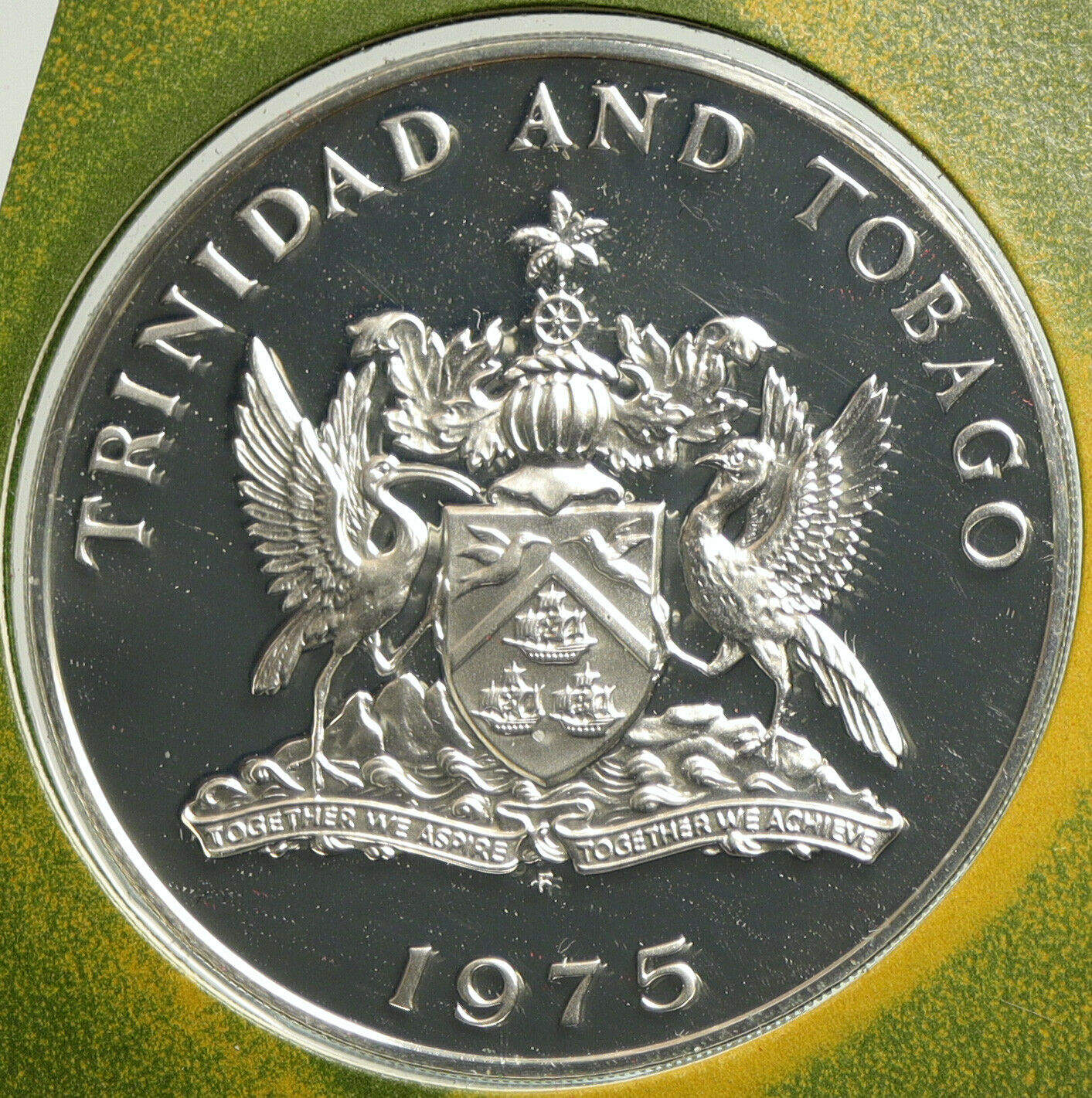 1975 TRINIDAD and TOBAGO Islands Large Vintage OLD Proof Silver $10 Coin i104928