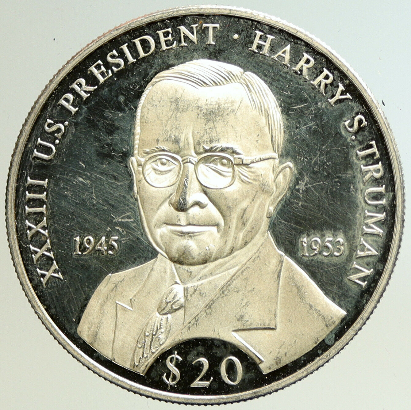 2000 LIBERIA USA President HARRY TRUMAN Proof Silver 20 Dollar Coin i104939