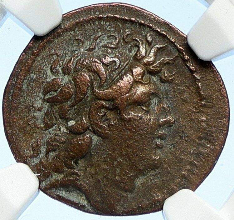 TRYPHON Rare Ancient Seleukid Authentic Ancient Greek Coin w HELMET NGC i106715