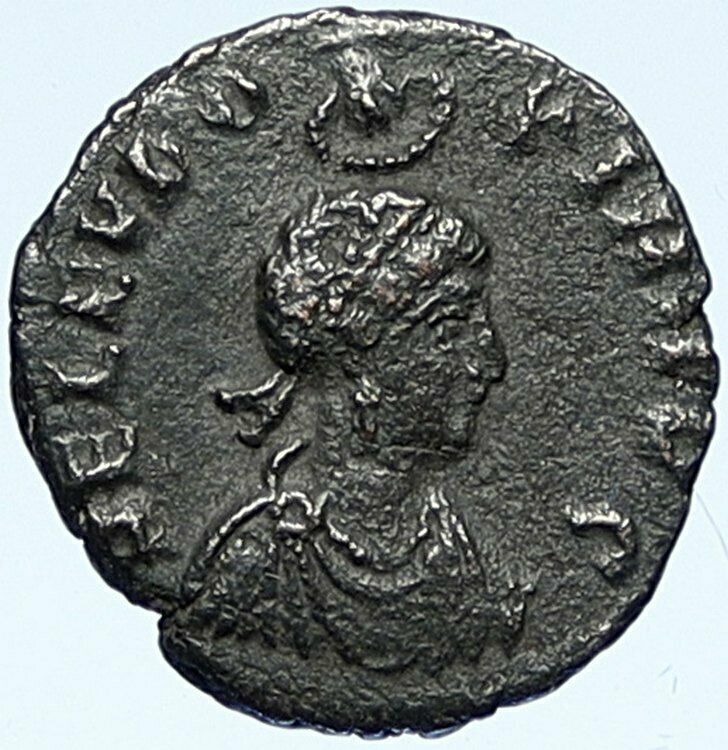 EUDOXIA Arcadius Wife 401AD Authentic Ancient Roman Coin VICTORY CHI-RHO i109293