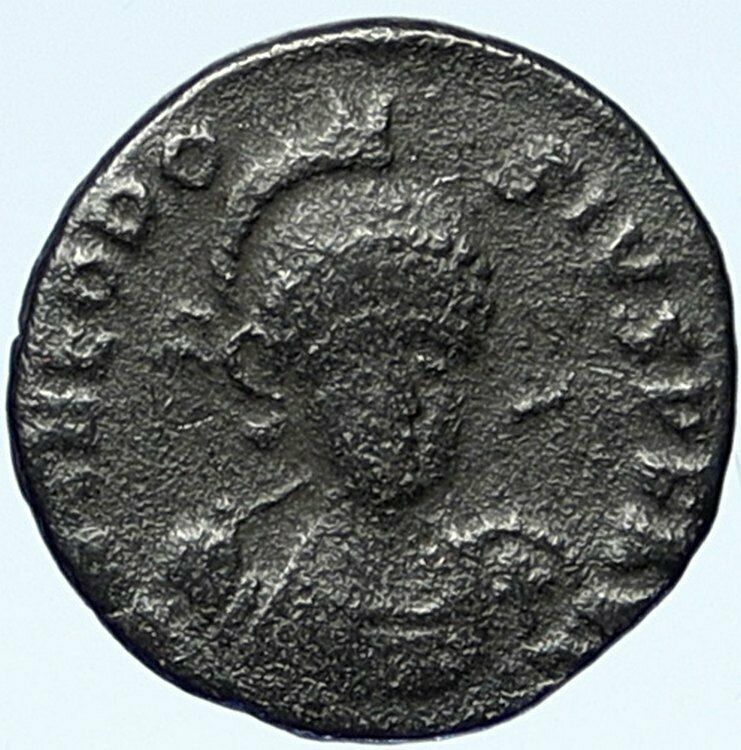 THEODOSIUS II Authentic OLD CHRISTIAN CROSS Roman Coin Constantinopolis i109311