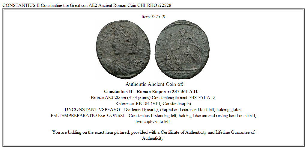 CONSTANTIUS II Constantine the Great son AE2 Ancient Roman Coin CHI-RHO i22528