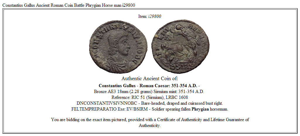 Constantius Gallus Ancient Roman Coin Battle Phrygian Horse man i29800