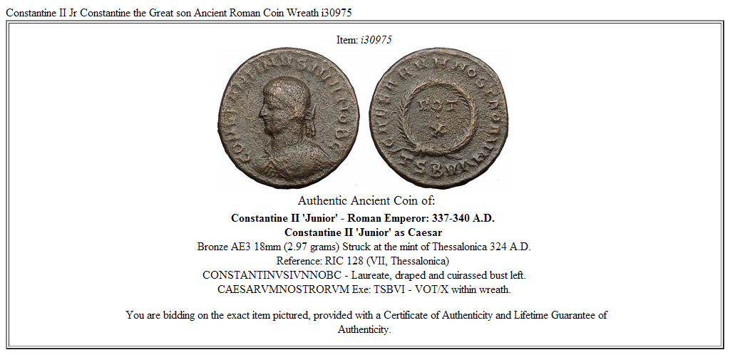 Constantine II Jr Constantine the Great son Ancient Roman Coin Wreath i30975