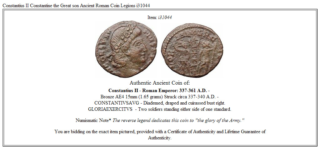 Constantius II Constantine the Great son Ancient Roman Coin Legions i31044