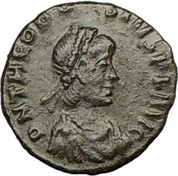 THEODOSIUS I the Great 379AD Ancient Roman Coin Wreath i17327