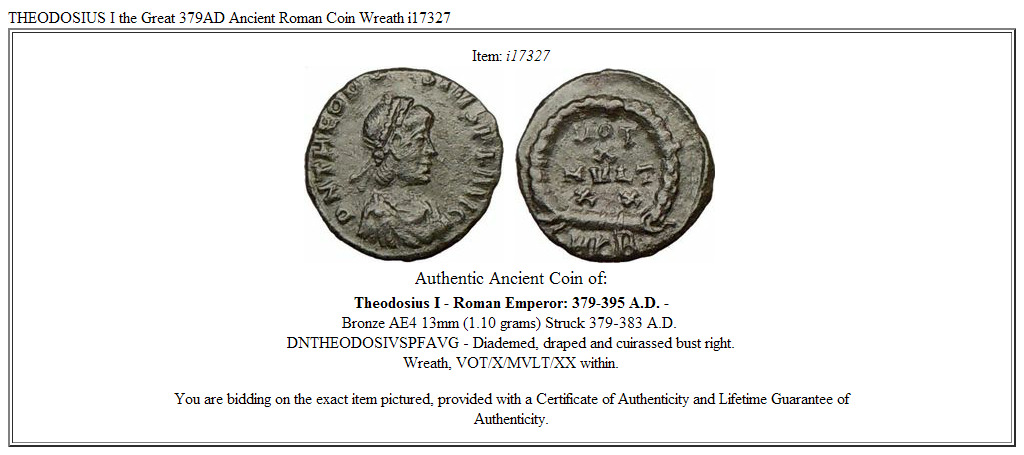 THEODOSIUS I the Great 379AD Ancient Roman Coin Wreath i17327