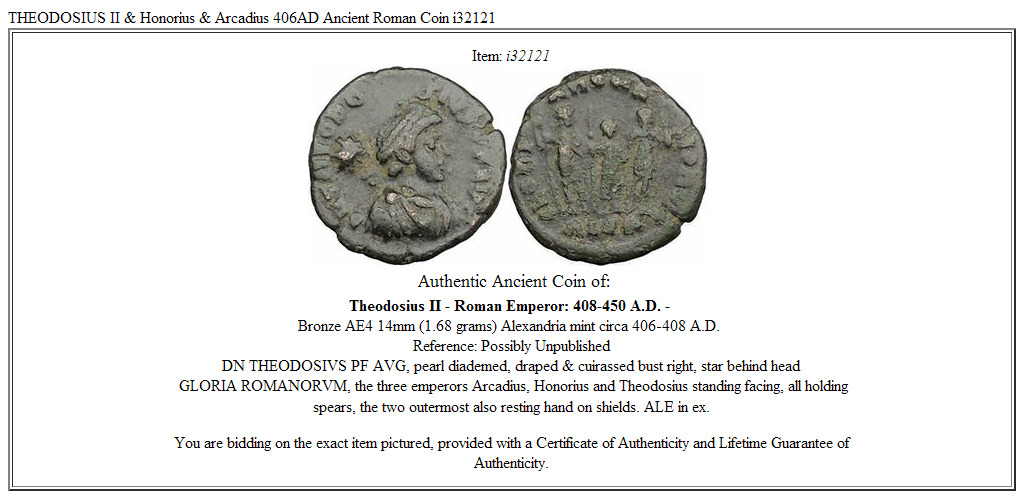 THEODOSIUS II & Honorius & Arcadius 406AD Ancient Roman Coin i32121