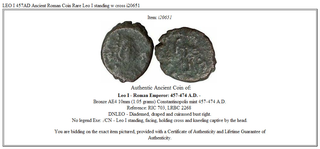 LEO I 457AD Ancient Roman Coin Rare Leo I standing w cross i20651