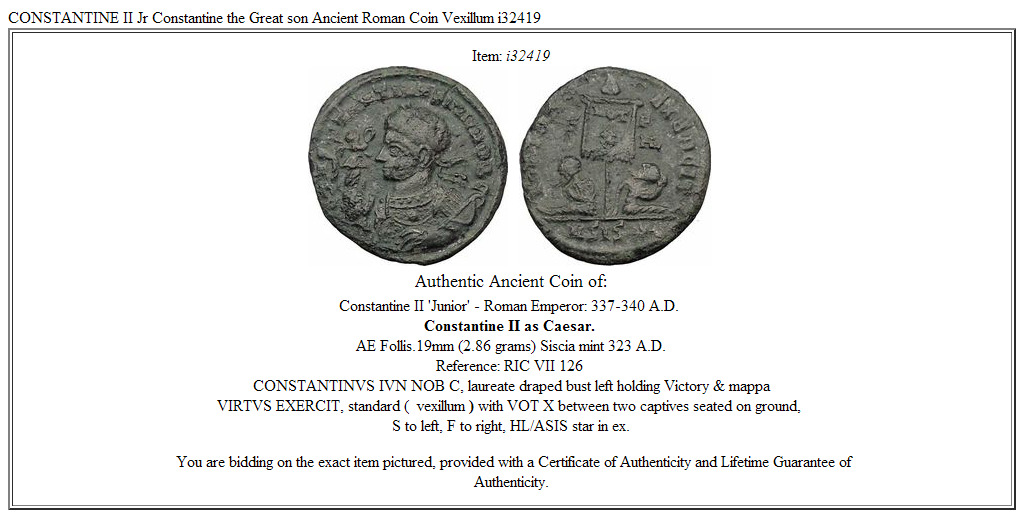 CONSTANTINE II Jr Constantine the Great son Ancient Roman Coin Vexillum i32419