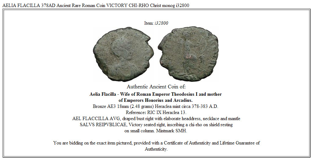 AELIA FLACILLA 378AD Ancient Rare Roman Coin VICTORY CHI-RHO Christ monog i32800