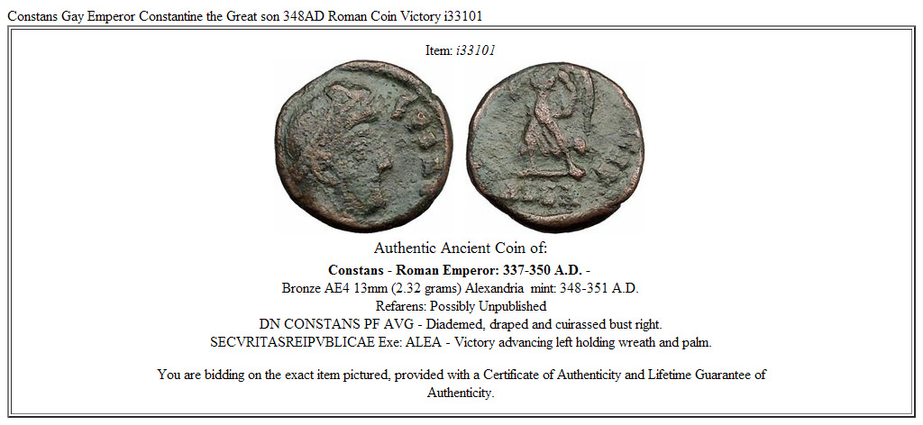 Constans Gay Emperor Constantine the Great son 348AD Roman Coin Victory i33101