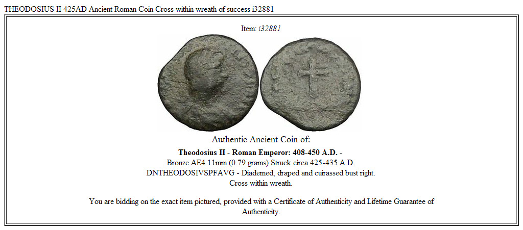 THEODOSIUS II 425AD Ancient Roman Coin Cross within wreath of success i32881