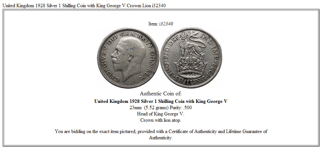 United Kingdom 1928 Silver 1 Shilling Coin with King George V Crowm Lion i32340