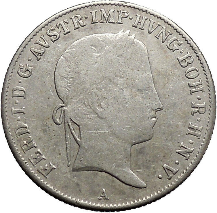 1840 Austria Emperor FERDINAND I Antique Silver Coin 20 Kreuzer Eagle i49125