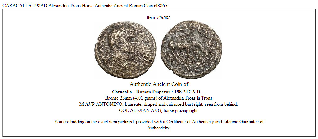 CARACALLA 198AD Alexandria Troas Horse Authentic Ancient Roman Coin i48865