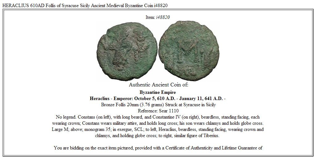 HERACLIUS 610AD Follis of Syracuse Sicily Ancient Medieval Byzantine Coin i48820