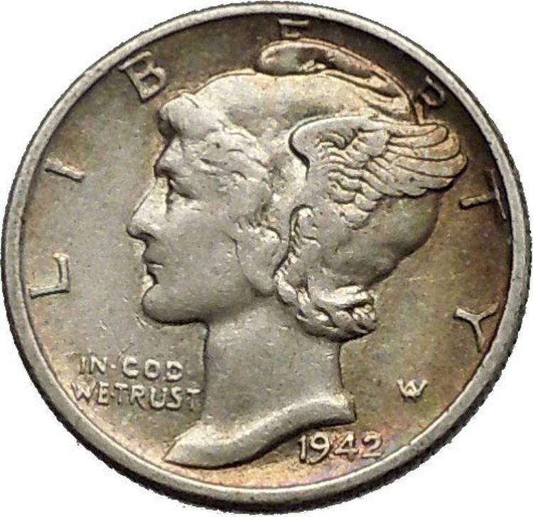 Mercury Winged Liberty Head 1942 Dime United States Silver Coin Fasces i44891