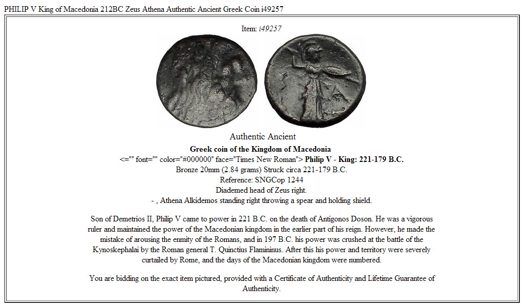 PHILIP V King of Macedonia 212BC Zeus Athena Authentic Ancient Greek Coin i49257