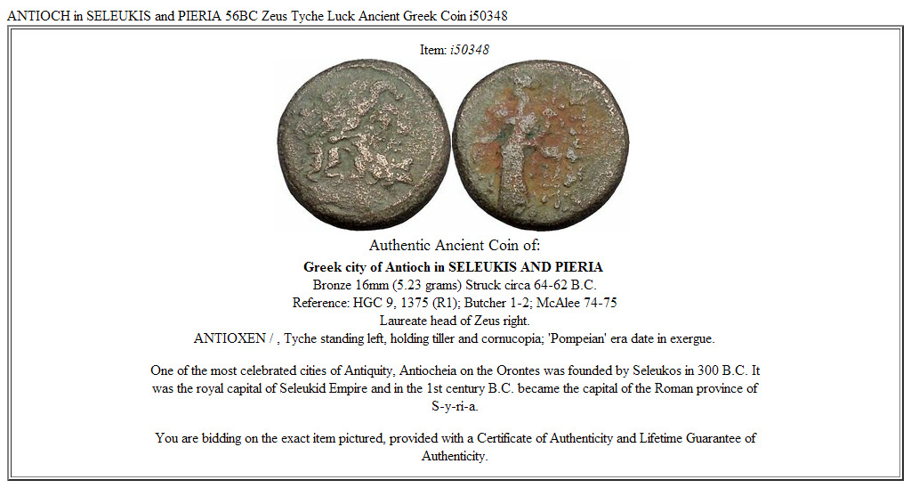 ANTIOCH in SELEUKIS and PIERIA 56BC Zeus Tyche Luck Ancient Greek Coin i50348