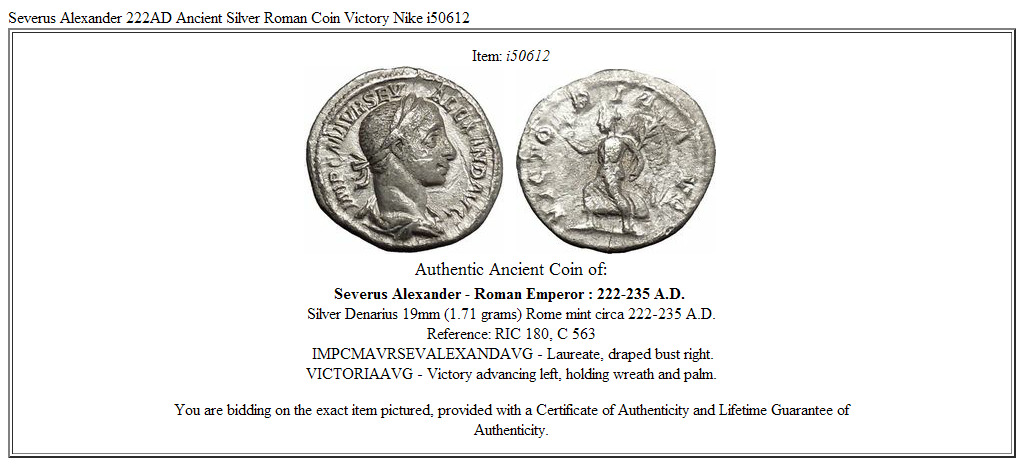 Severus Alexander 222AD Ancient Silver Roman Coin Victory Nike i50612