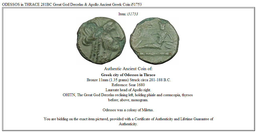 ODESSOS in THRACE 281BC Great God Derzelas & Apollo Ancient Greek Coin i51753