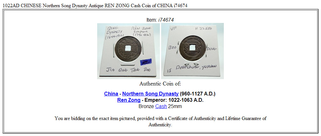 1022AD CHINESE Northern Song Dynasty Antique REN ZONG Cash Coin of CHINA i74674