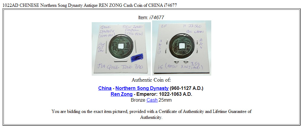 1022AD CHINESE Northern Song Dynasty Antique REN ZONG Cash Coin of CHINA i74677