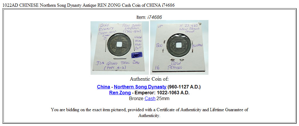 1022AD CHINESE Northern Song Dynasty Antique REN ZONG Cash Coin of CHINA i74686