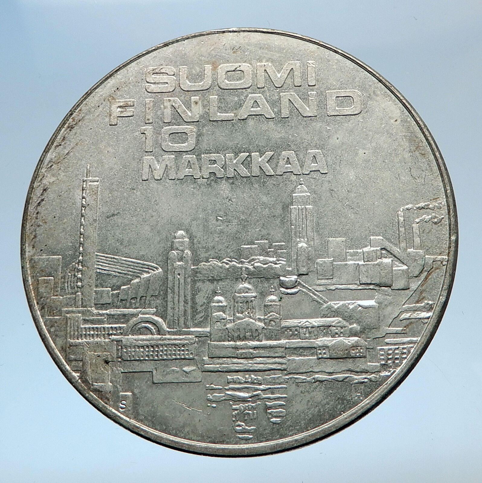 1971 FINLAND European Athletic Games TRACK Antique Silver 10 Markkaa Coin i74026