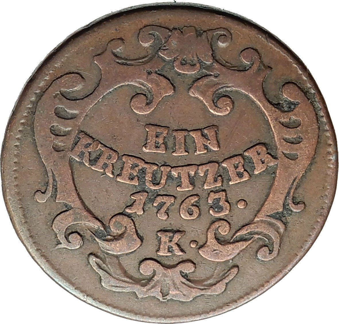 1763 AUSTRIA w Queen Maria Theresa Genuine Antique Kreuzer Austrian Coin i74537