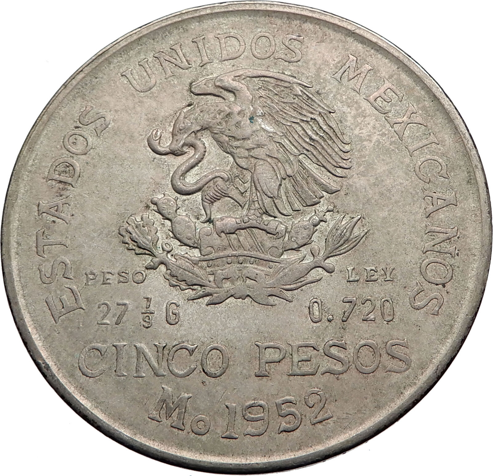 1952 MEXICO Mexican Independence War Hero HIDALGO on Big 4cm Silver Coin i72010