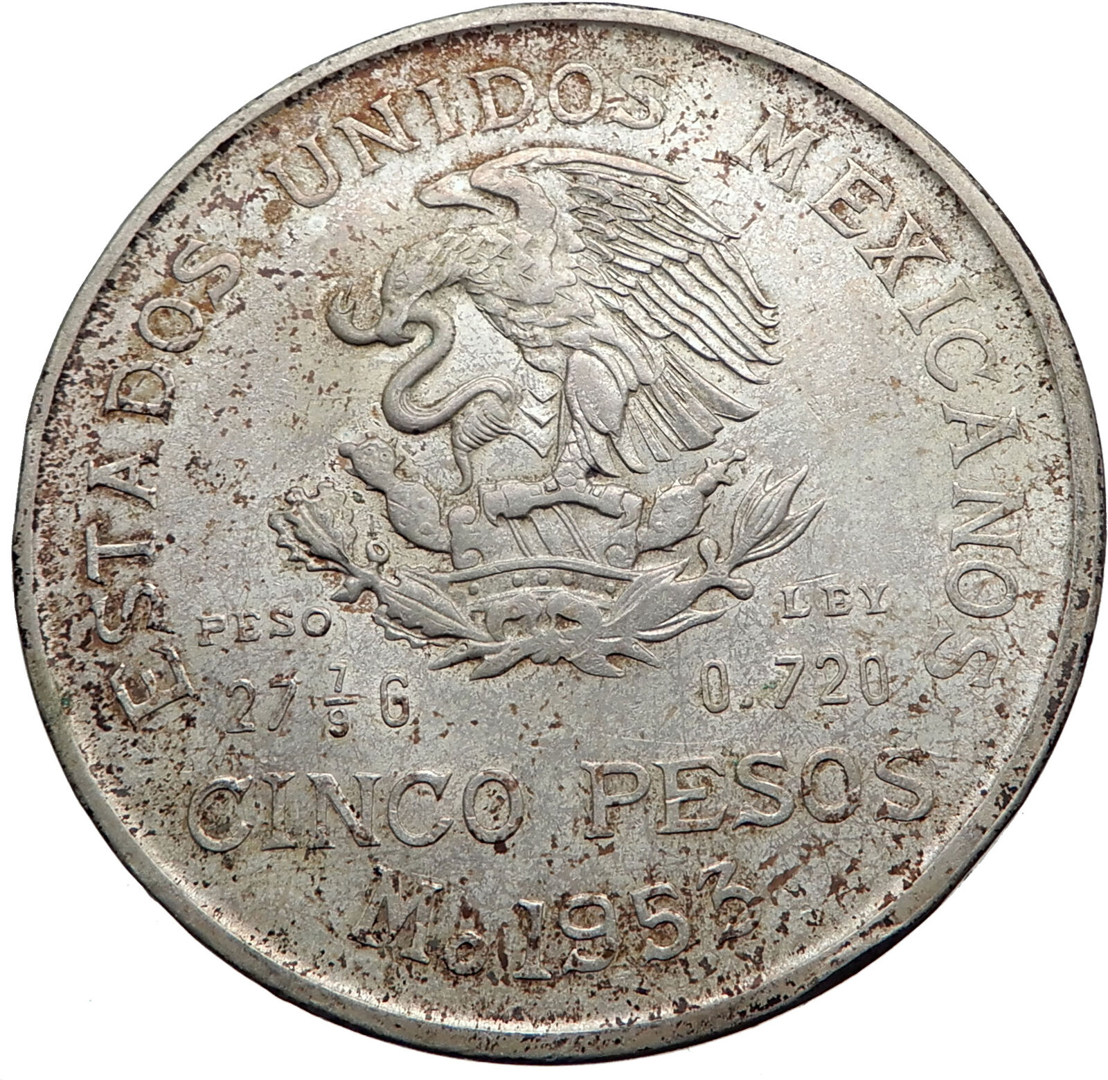 1953 MEXICO Mexican Independence War Hero HIDALGO on Big 4cm Silver Coin i72000