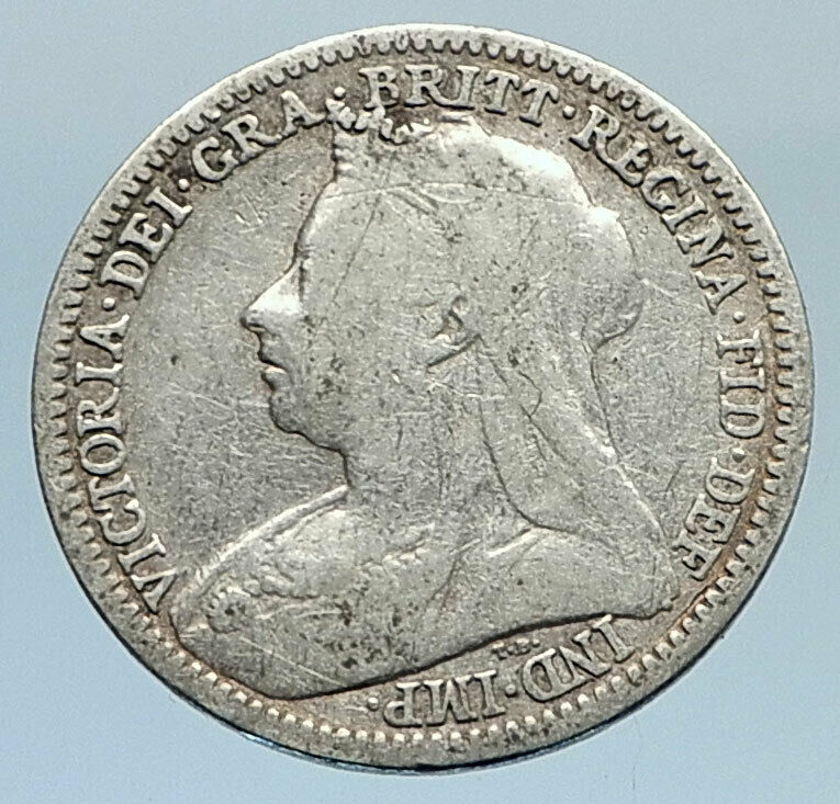 1901 UK Great Britain United Kingdom QUEEN VICTORIA 3 Pence Silver Coin i74321