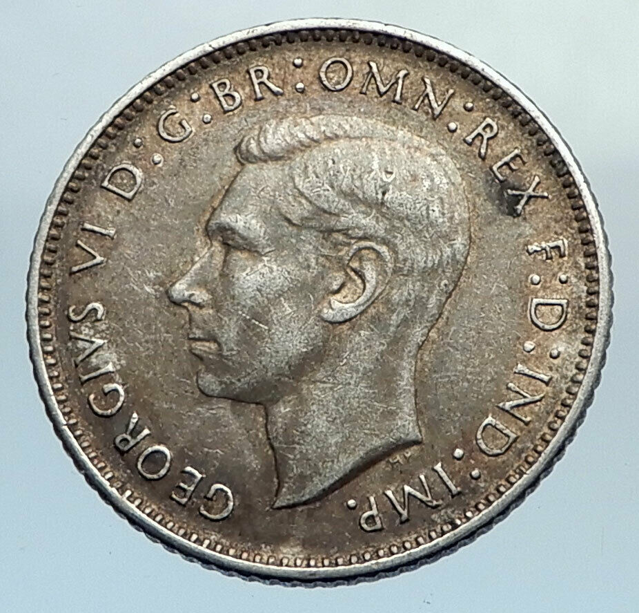 1943 AUSTRALIA King George VI Kangaroos Antique Silver Sixpence Coin i74370