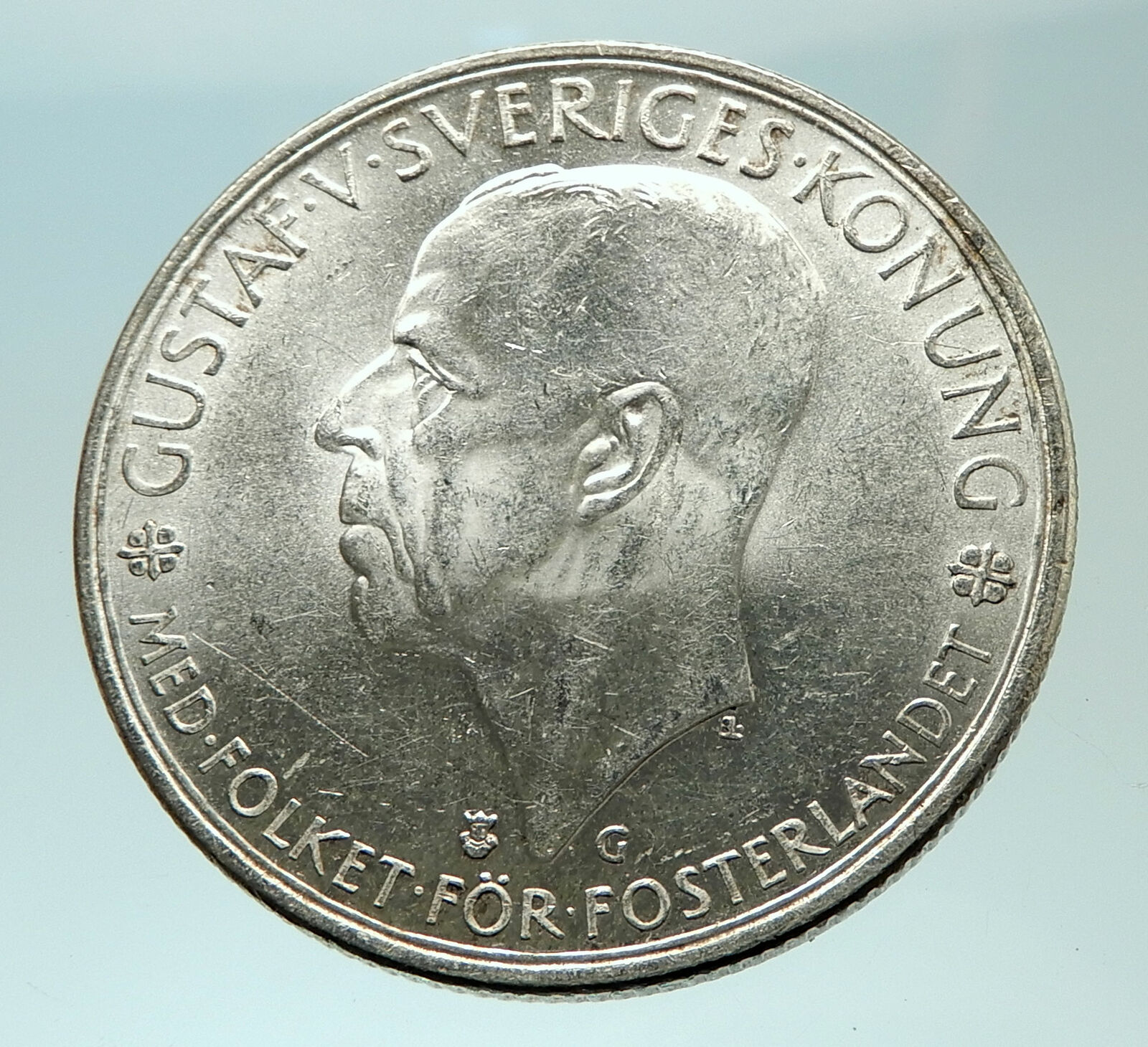 1935 SWEDEN w Riksdag KING Gustav V SWEDISH Antique Silver 5 Kronor Coin i75897