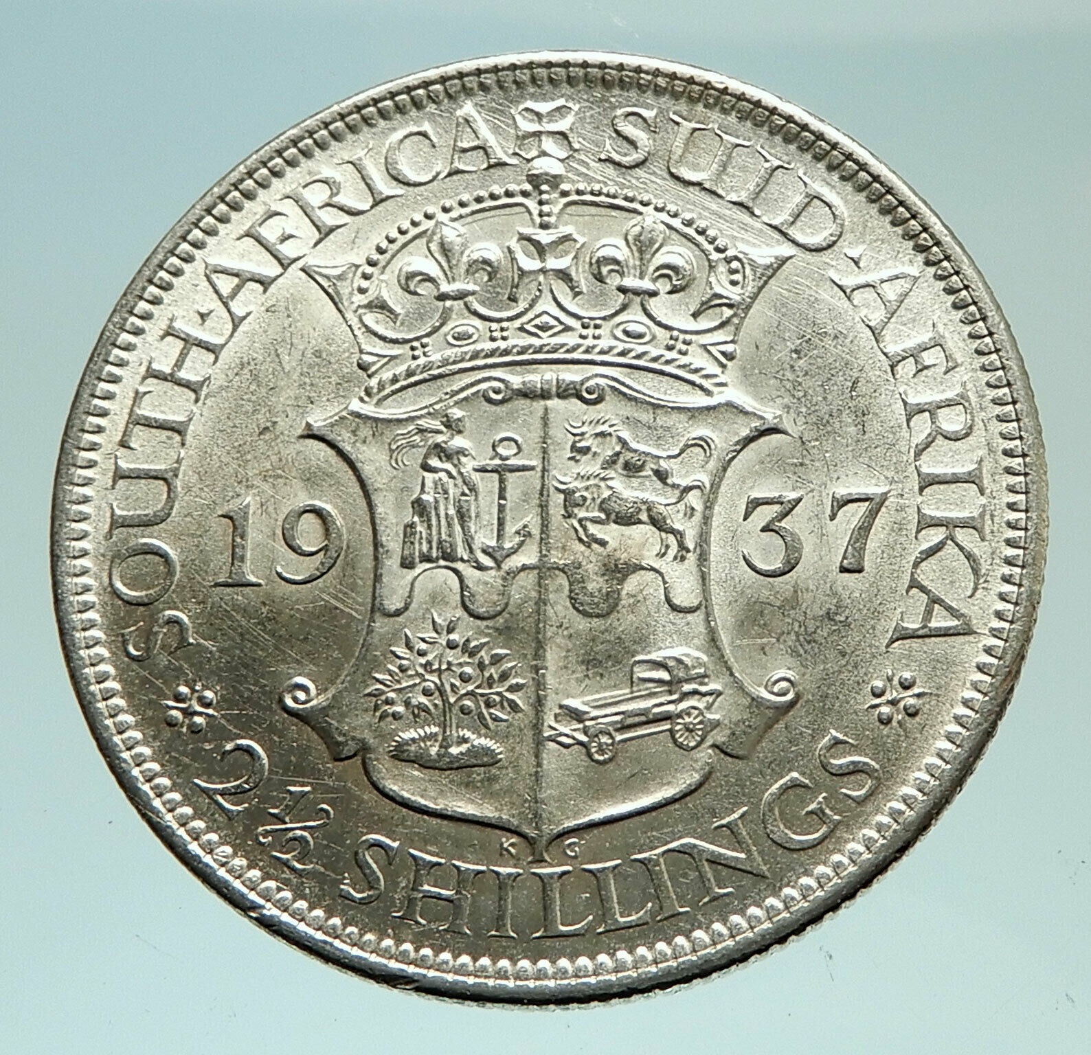 1937 SOUTH AFRICA Large GEORGE VI Shields Silver 2.5 Shillings Coin i76021