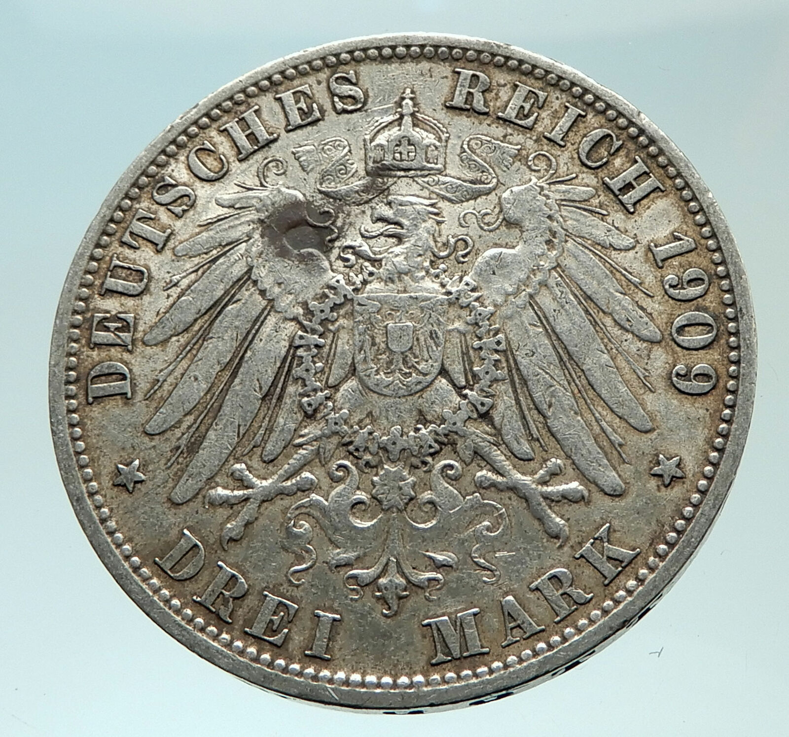 1909 PRUSSIA KINGDOM Germany WILHELM II Silver 3 Mark German Coin i75942