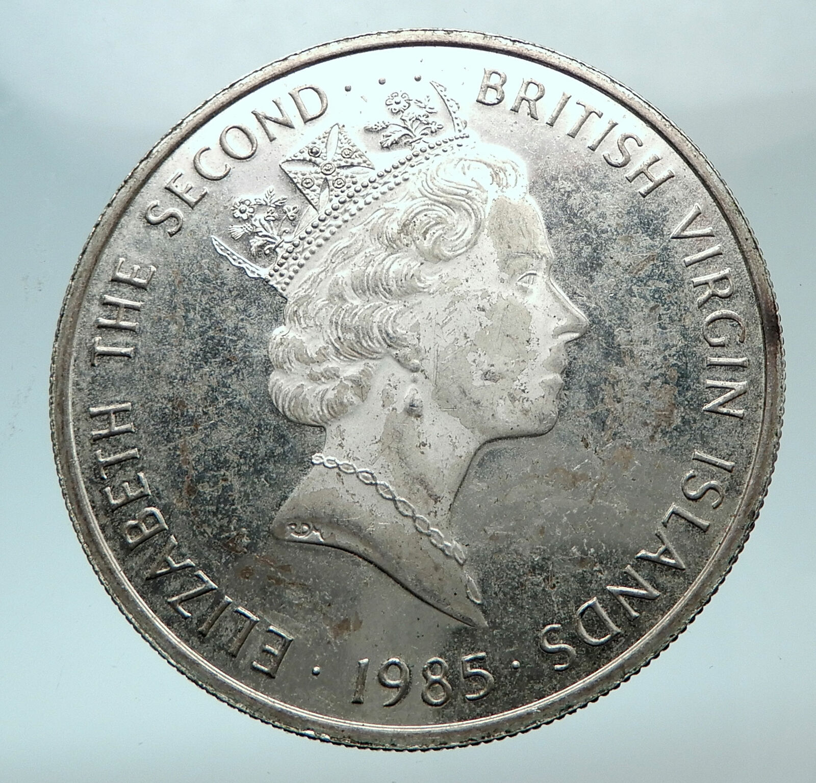 1985 British Virgin Islands UK Queen Elizabeth II Nocturnal Silver Coin i80759