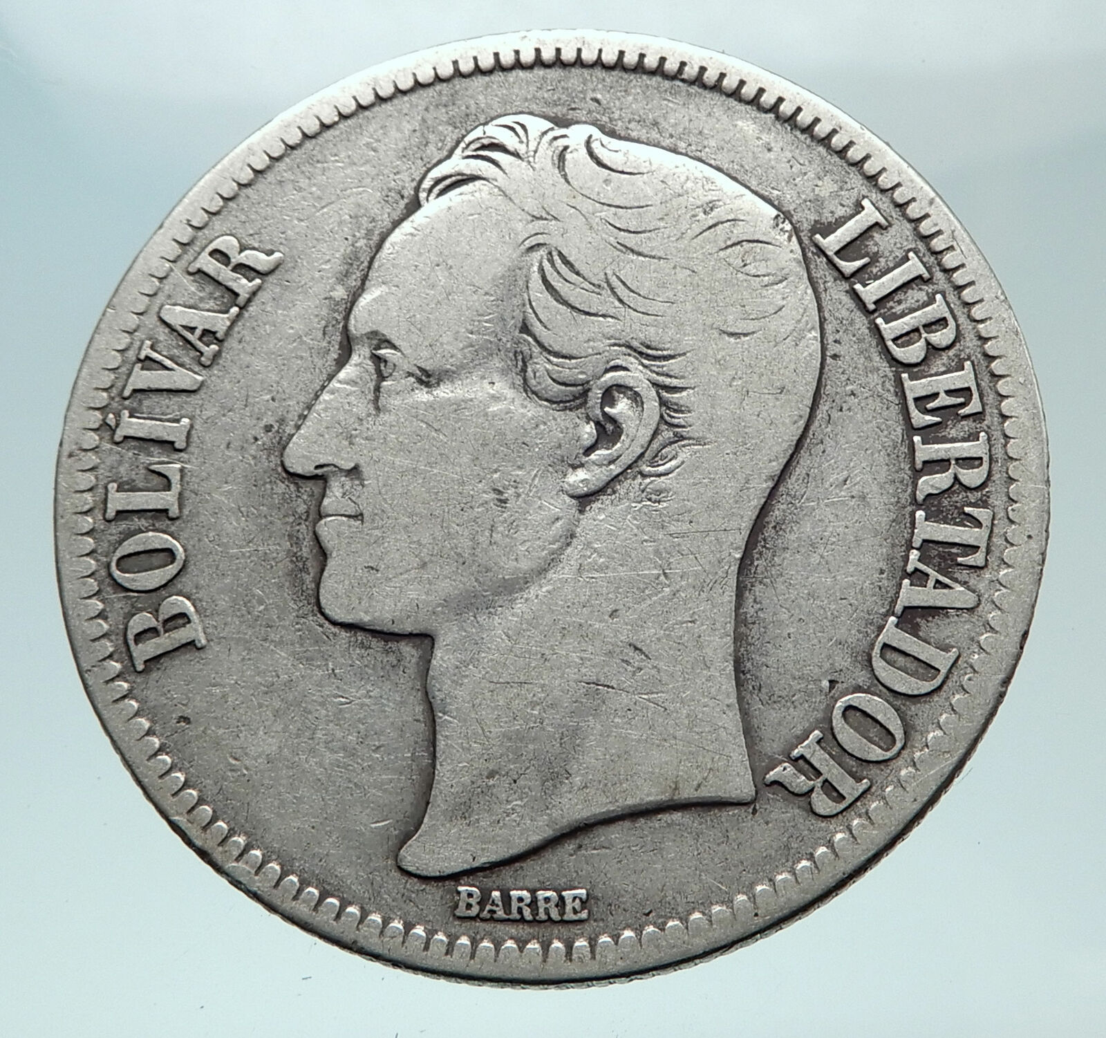 1919 Freemason President Simon Bolivar VENEZUELA Founder Silver Coin i80850