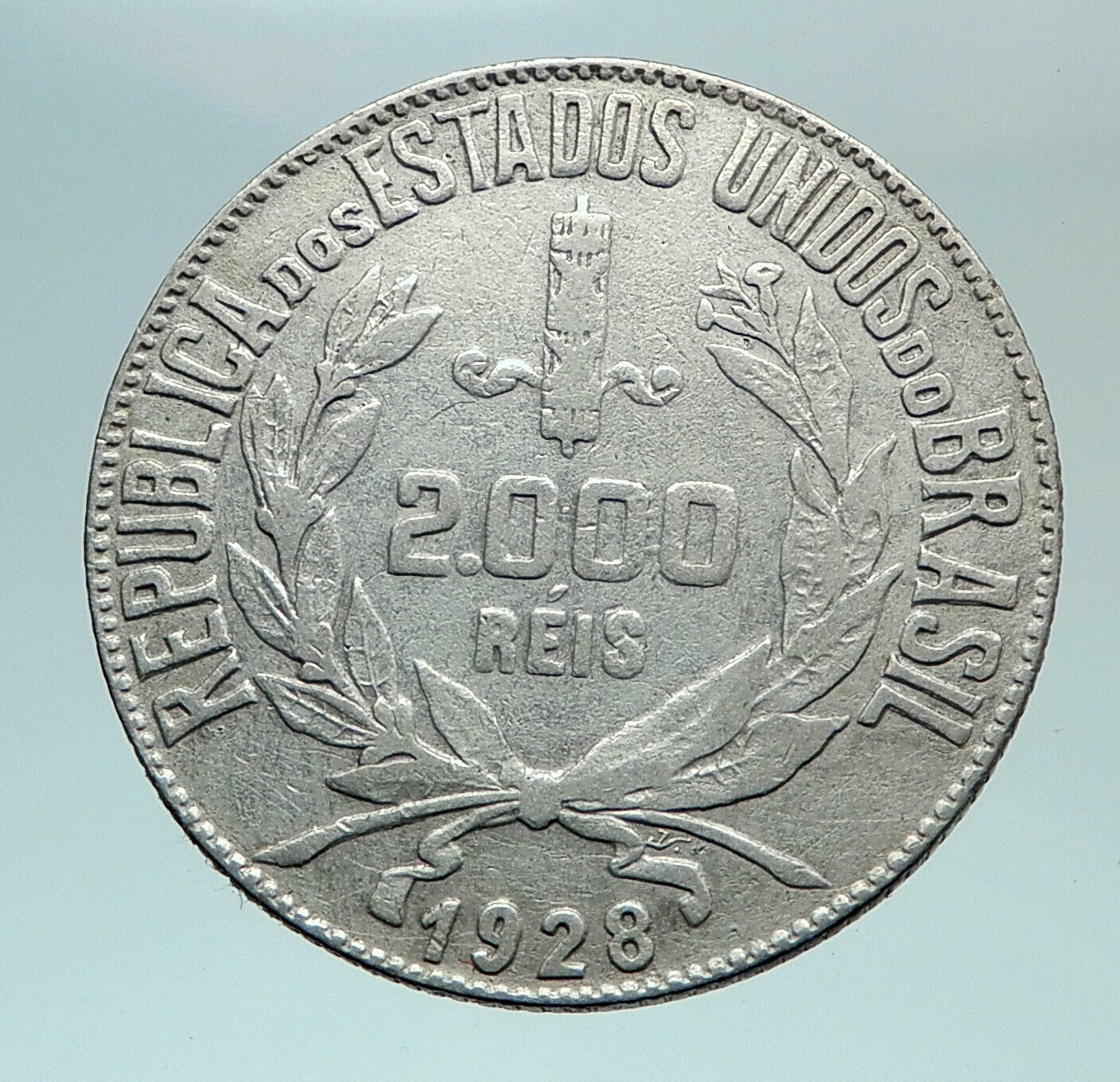 1928 BRAZIL Woman of Republic OLD Antique Brazilian Silver 2000 Reis Coin i81026