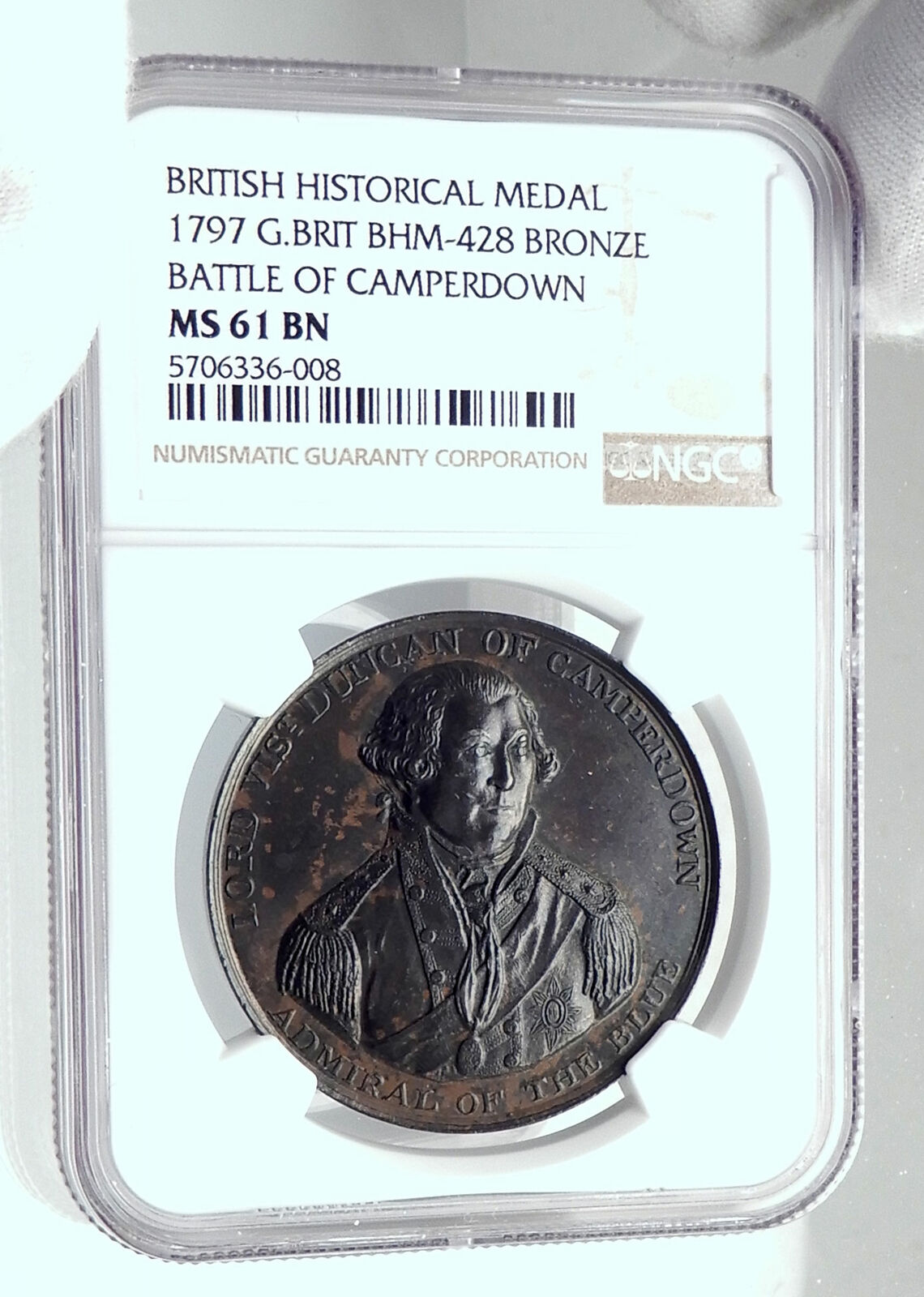 1797 GREAT BRITAIN England Naval Battle of Camperdown Duncan Medal NGC i81257